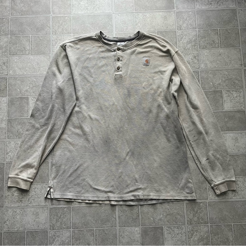 Carhartt tan thermal faded worn in workwear button shirt men’s size large tall